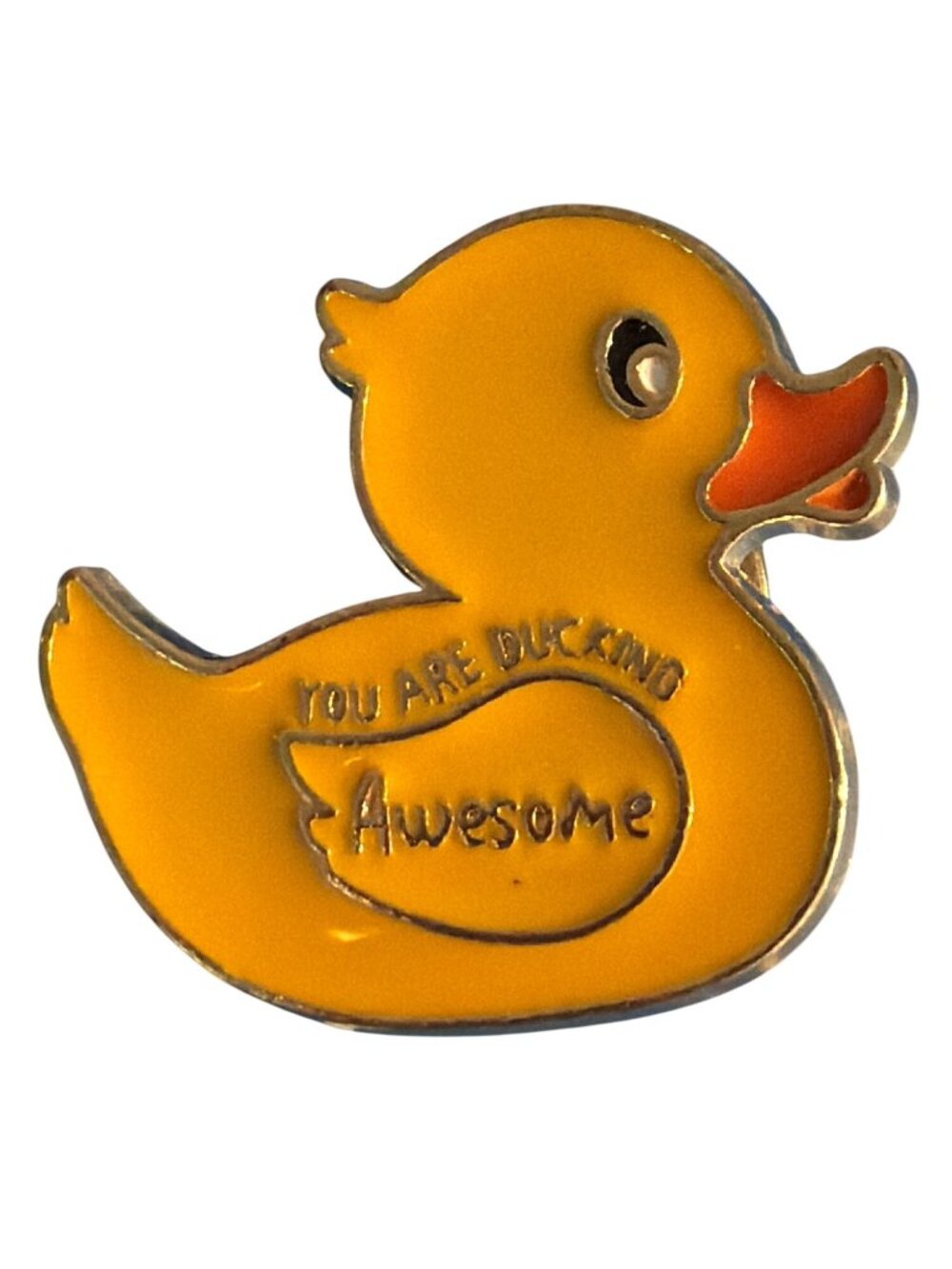 You Are Ducking Awesome Duck Pin Gold Tone Yellow Enamel 1.25" Fun Lanyard NWOT